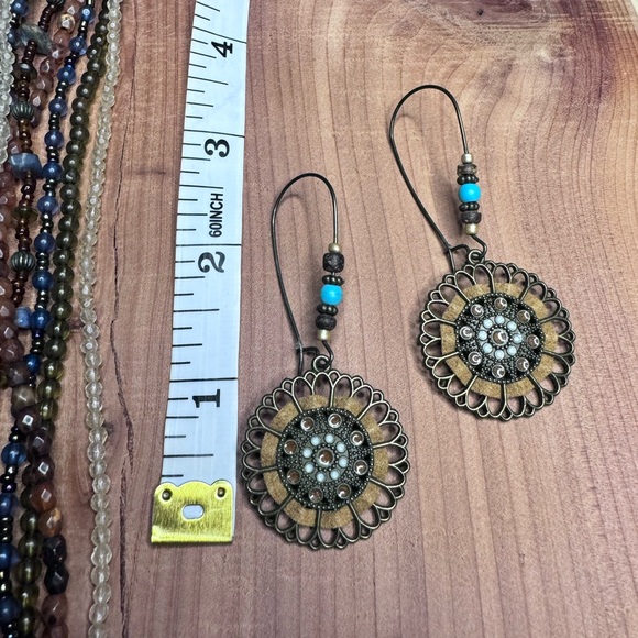 Multistrand Beaded Medallion Earthy Boho Necklace and Earring Set - Picture 4 of 8